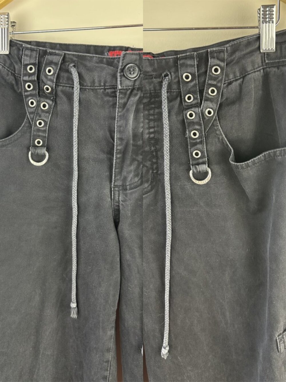 Tripp NYC Wide Leg Size 11 Jeans Black Goth Emo Punk Rave Chain Buckle 34" Waist - Picture 3 of 16